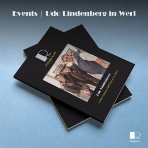 Udo Lindenberg mit Wilfried und Lena Reuer vor seinen Kunstwerken bei der Vernissage in Werl.