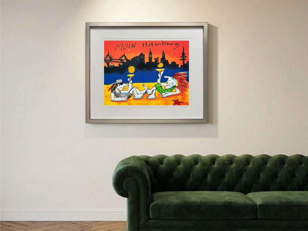 Udo Lindenberg Moin Hamburg 2026 als Wandbild in einem Wohnzimmer-Mockup.