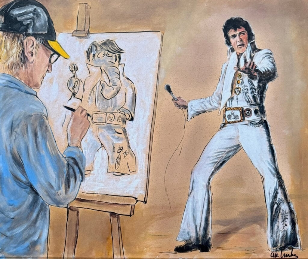 Otto Waalkes School of Rock I ungerahmt: Elvis Presley und der Elvis-Ottifant auf Leinwand.