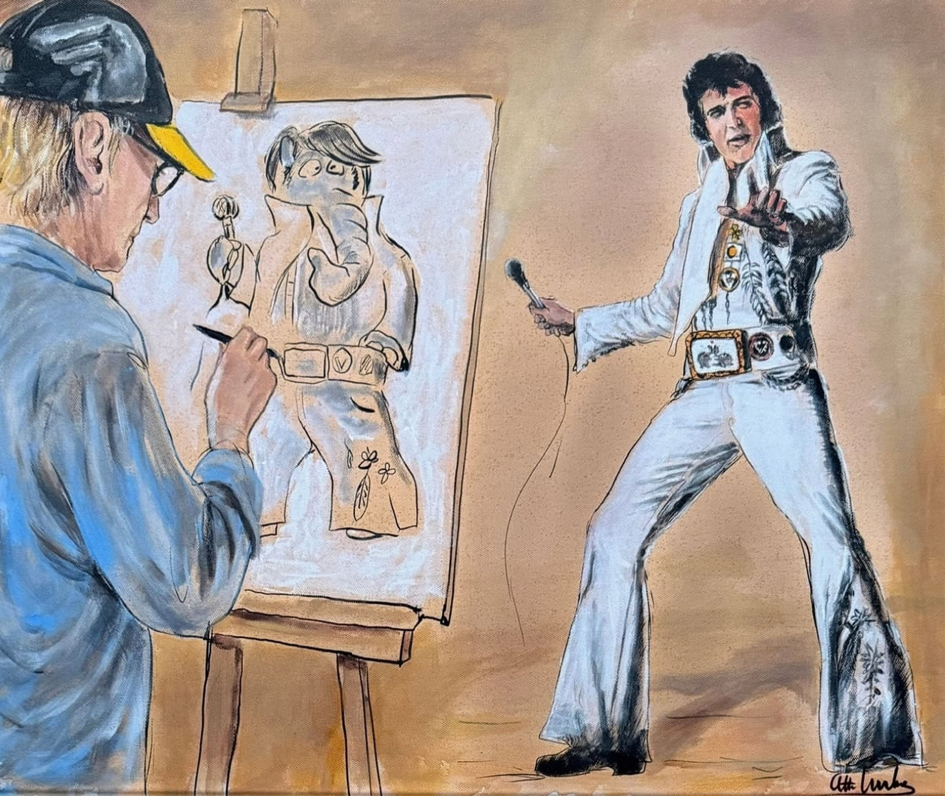 Otto Waalkes School of Rock I ungerahmt: Elvis Presley und der Elvis-Ottifant auf Leinwand.